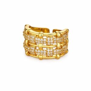 Gold PVD Coated Pavé Multi-Row Open Band Ring